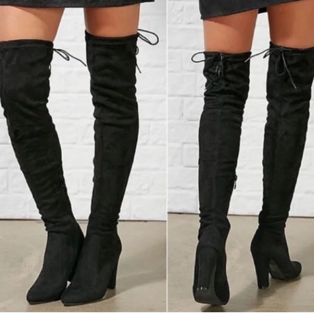NEW Catherine Malandrino Monarch Block Heel Boot Faux Suede Knee Black Size 7.5 - Picture 2 of 13
